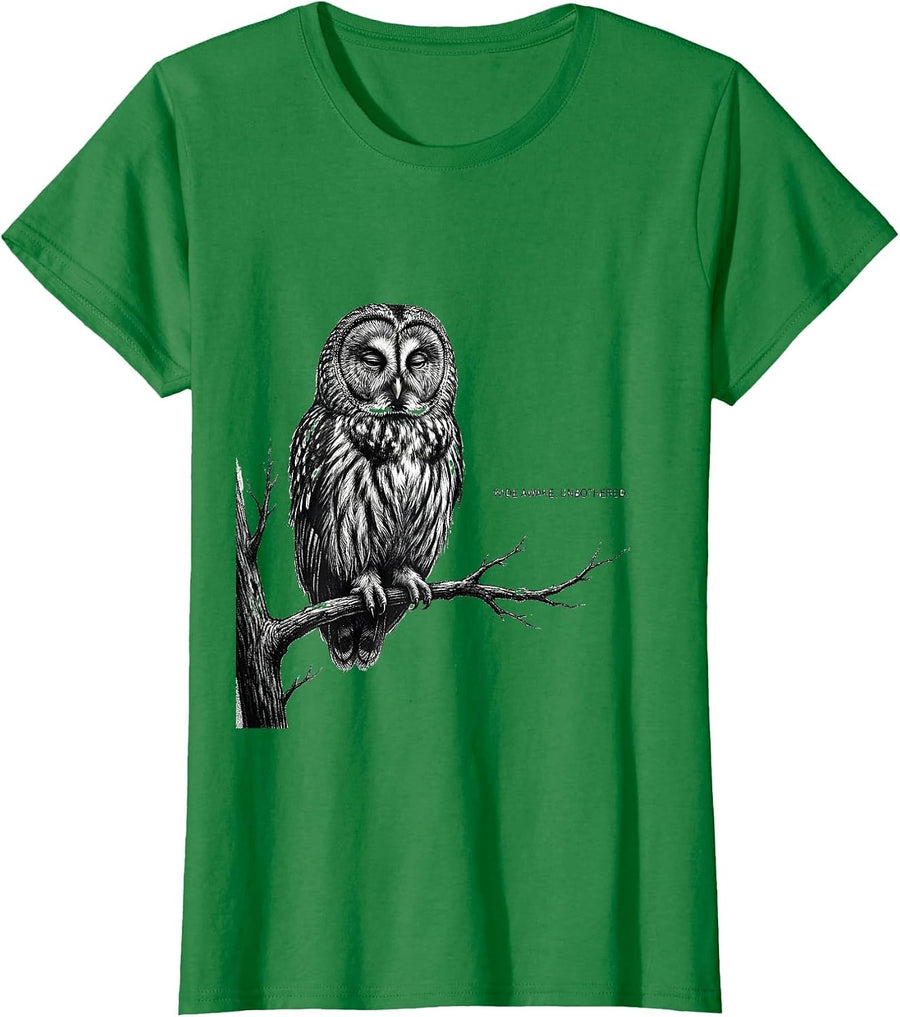 Women's Wide Awake Unbothered Funny Owl Lover Bird Humor T-Shirt - Kelly Green