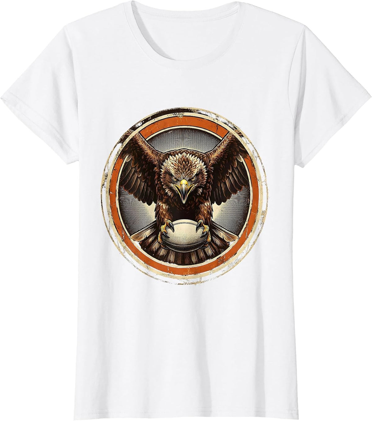 Eagle Clutching Rugby Ball Graphic Design T-Shirt - White