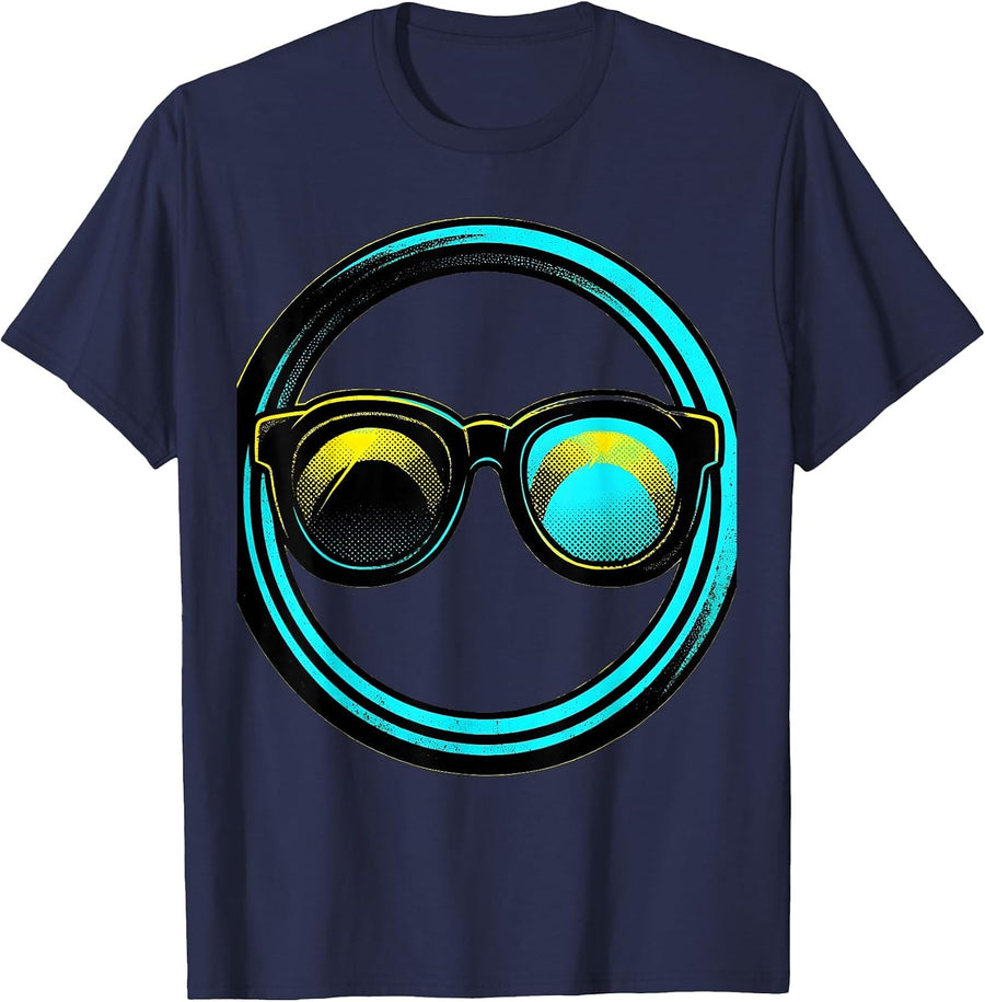 Math Teacher Cool Parabola Sunglasses Graphic T-Shirt - Navy Blue