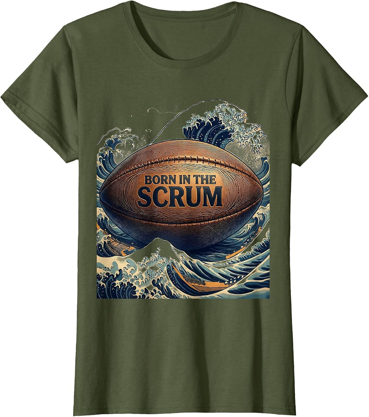 Women's Born in the Scrum Rugby Graphic Design T-Shirt - Olive Green