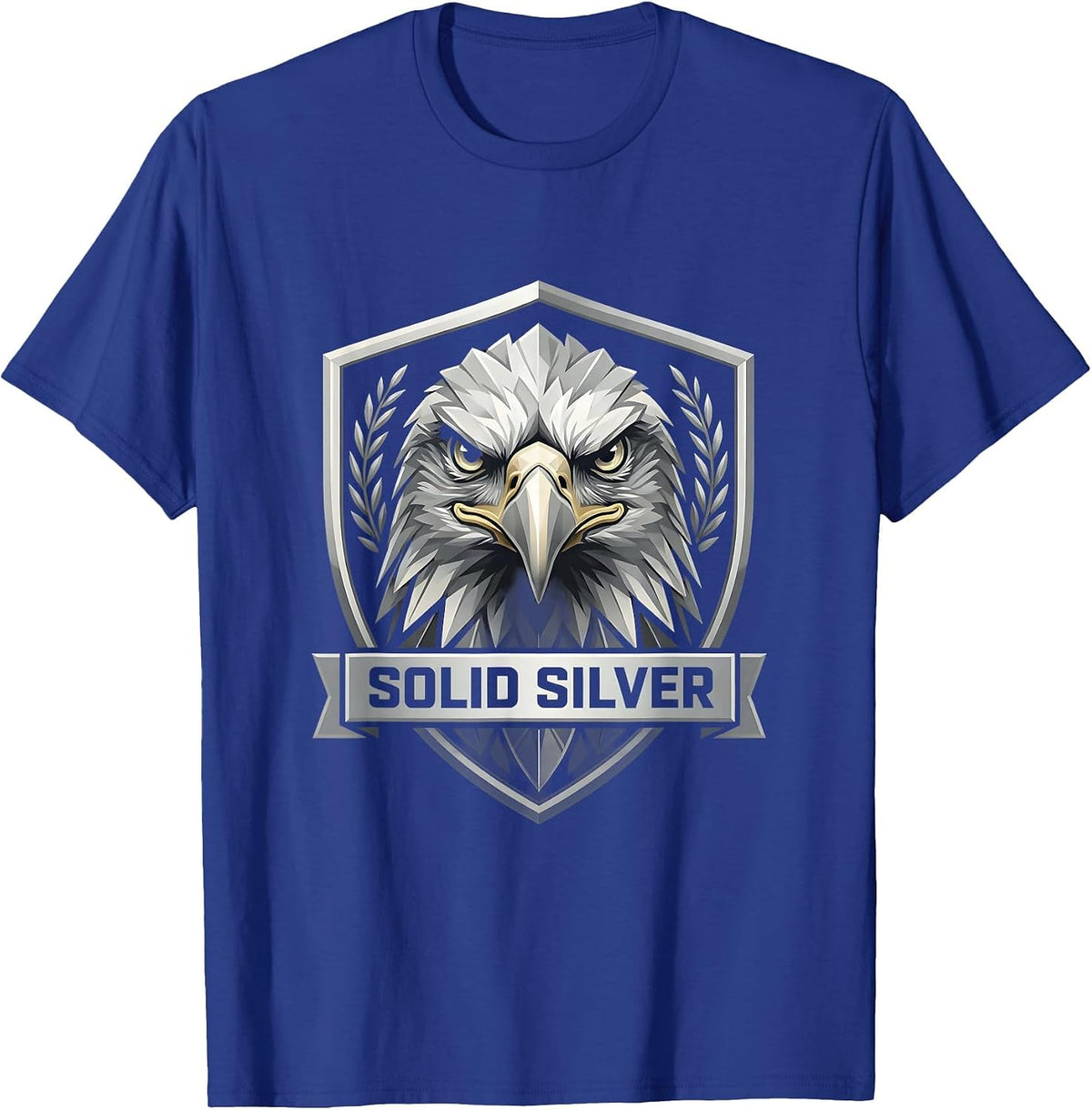 Men's Solid Silver Eagle Shield Emblem Casual Graphic T-Shirt - Royal Blue