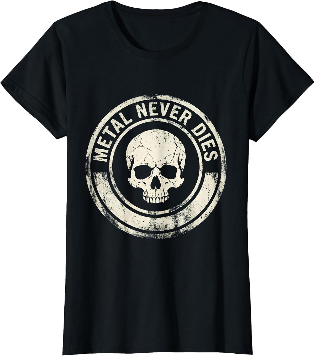 Metal Never Dies Heavy Metal Graphic Design T-Shirt - Black