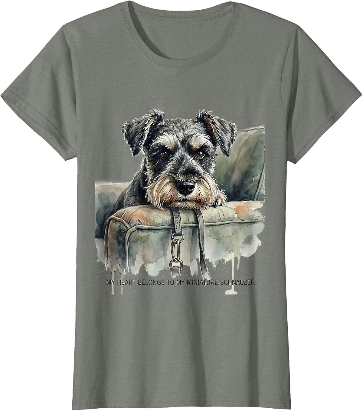 My Heart Belongs To My Miniature Schnauzer Dog Lover T-Shirt - Olive Heather