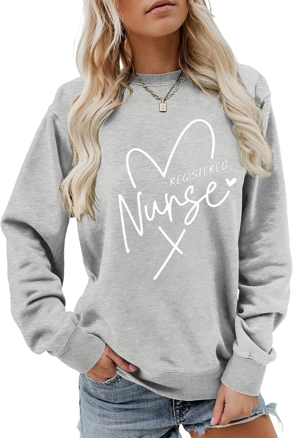 Registered Nurse Women Nurse Registered Long Sleeve Graphic Sweatshirt - Grey