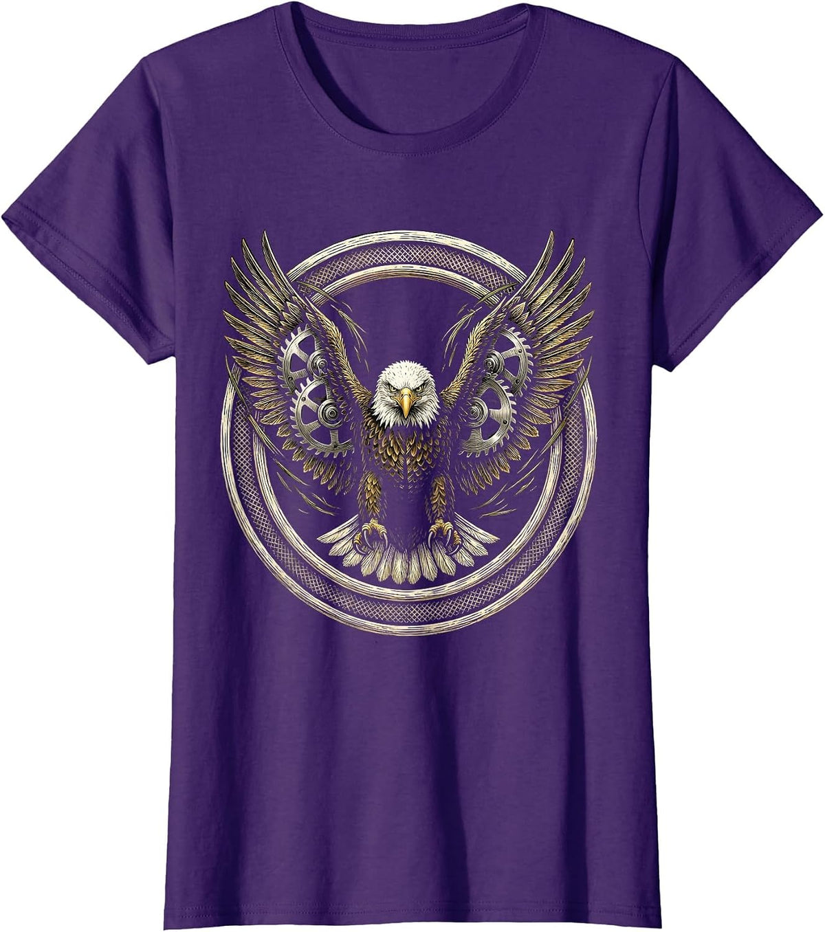 Women's Bald Eagle Lawn Mower Blades Wings Funny Mowing T-Shirt - Purple
