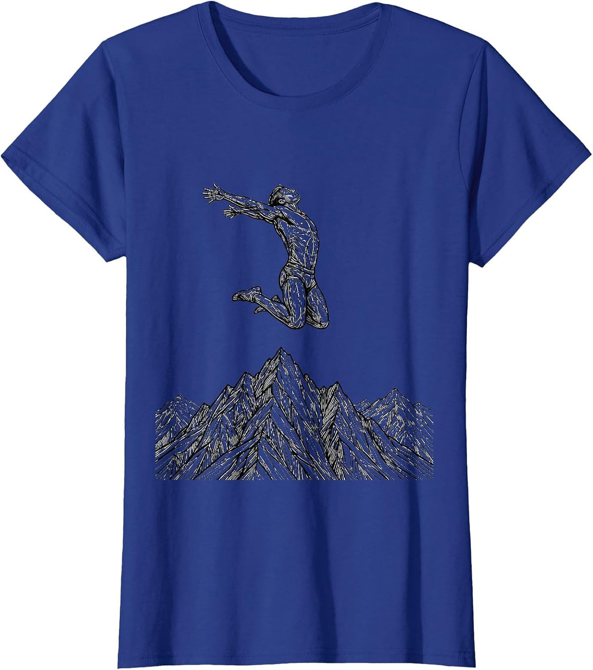Women's Mountain Peak Jump Athleisure Graphic Design T-Shirt - Royal Blue
