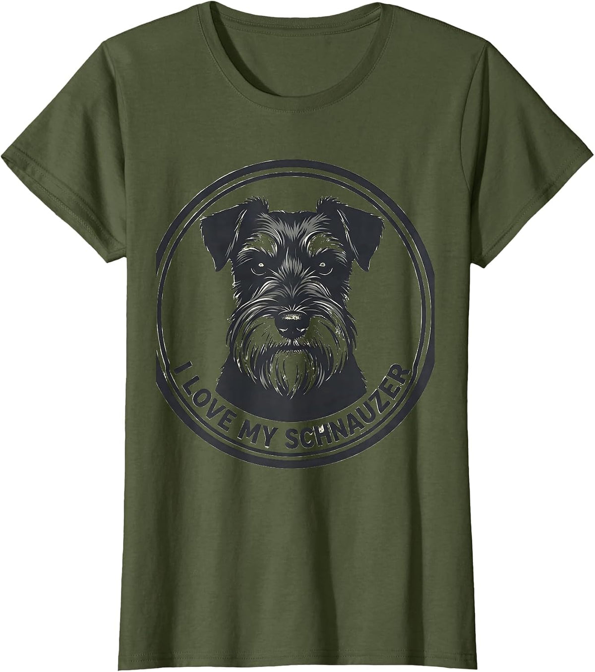 I Love My Schnauzer Funny Miniature Schnauzer Lover Dog Mom T-Shirt, Women, Olive Green, Large - As Pictured