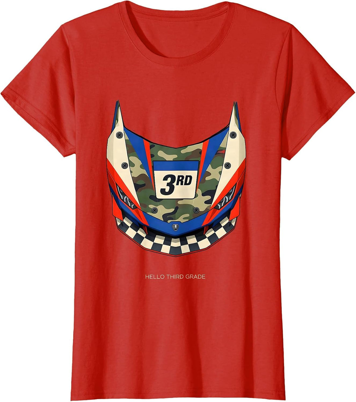 Hello Third Grade Camo Back To School Boys Grade Badge T-Shirt - Red