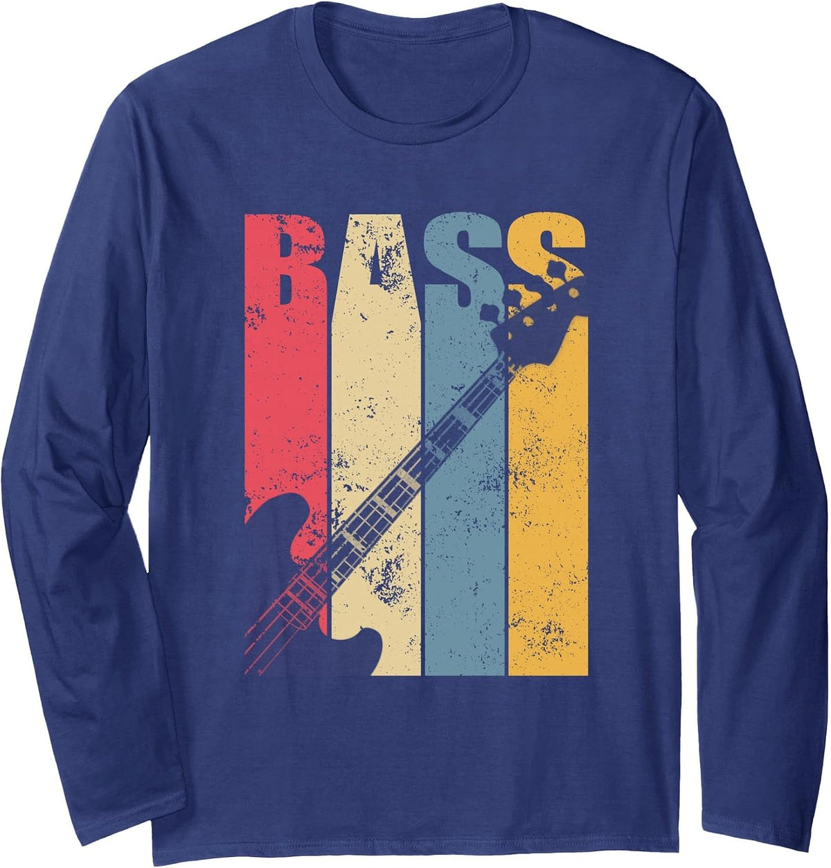 Vintage Bass Guitar Long Sleeve T-Shirt Long Sleeve T-Shirt - Adult Unisex Navy Blue