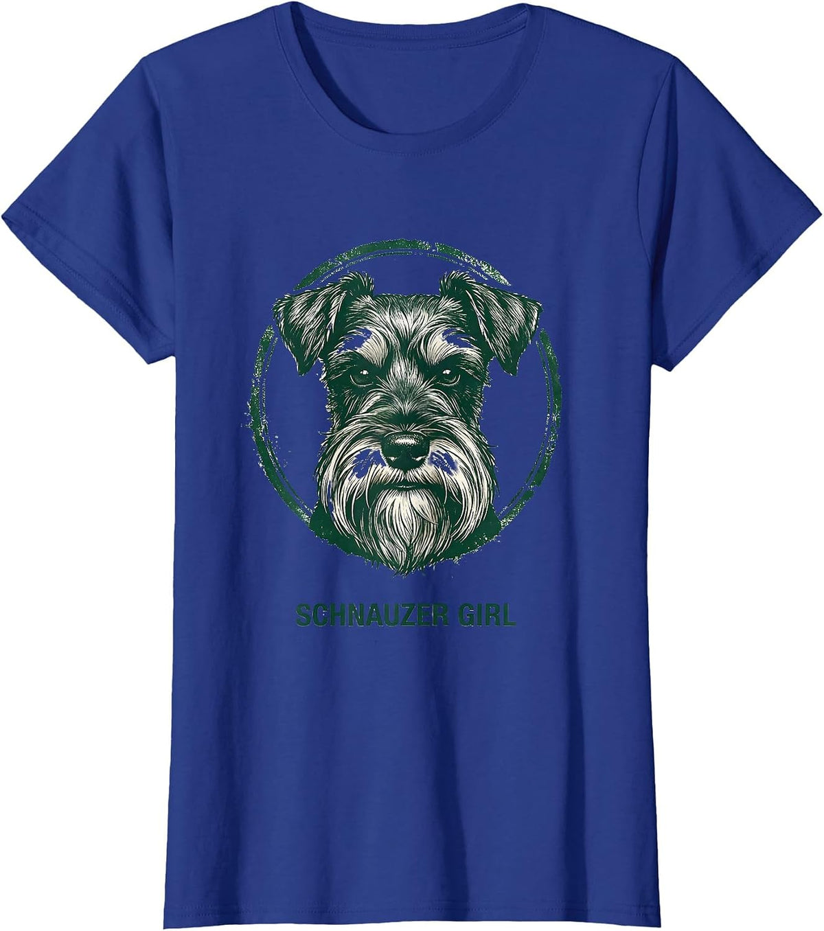 Women's Schnauzer Girl Rubber Stamp Miniature Schnauzer Lover Dog T-Shirt - Royal Blue