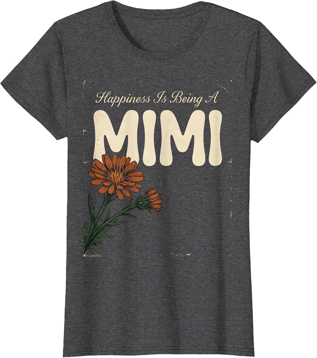 Women's Happiness Is Being A Mimi Vintage Grandma Mother's Day T-Shirt - Dark Heather Grey