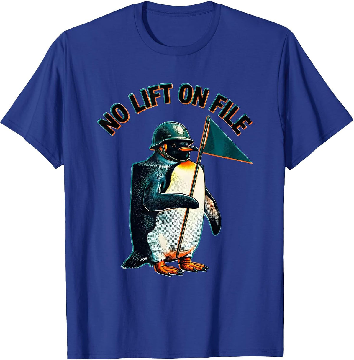 No Lift On File Risograph Funny Tactical Penguin Meme Humor T-Shirt - Royal Blue