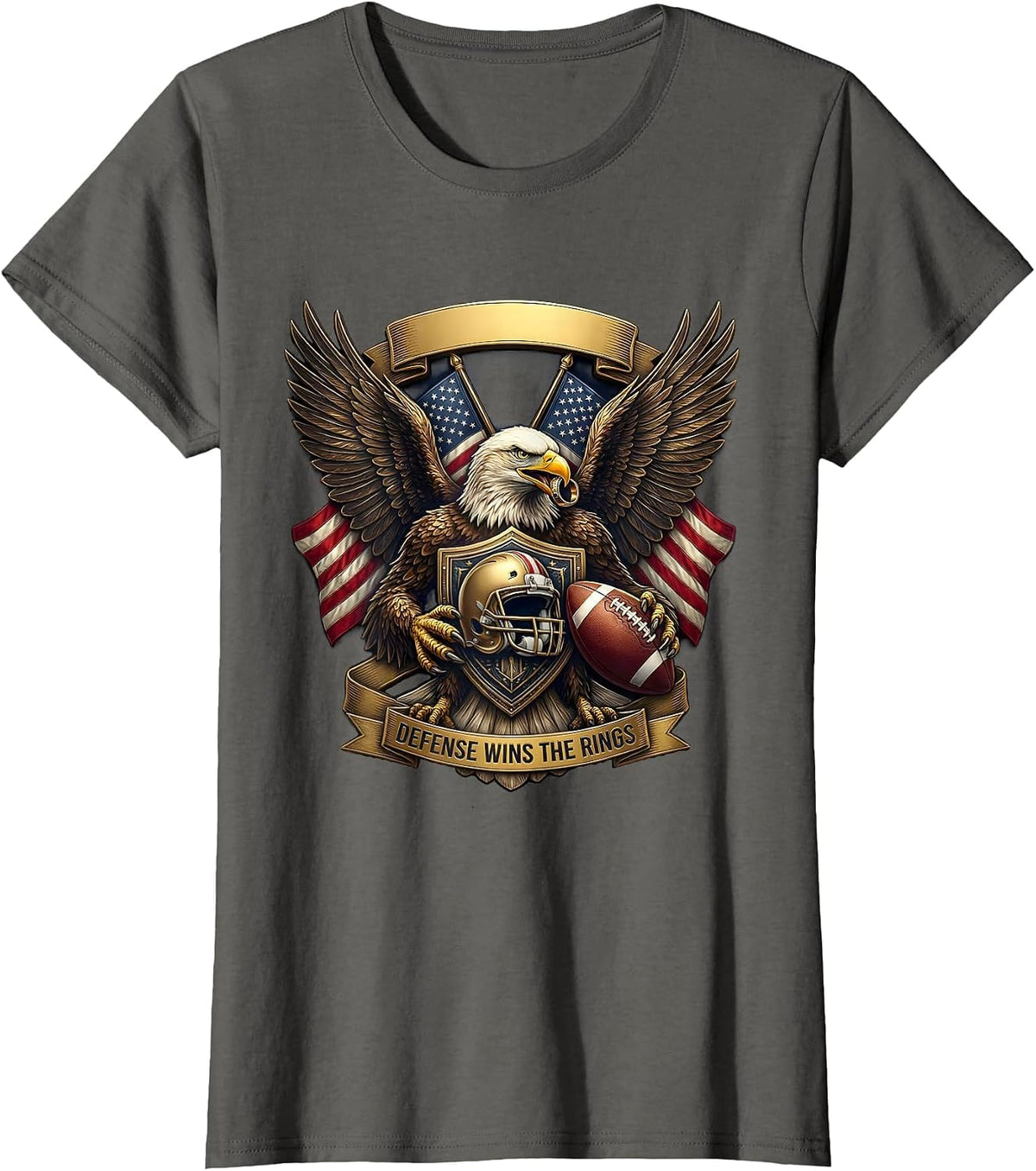 Women's Defense Wins The Rings Football Graphic Design T-Shirt - Asphalt Grey
