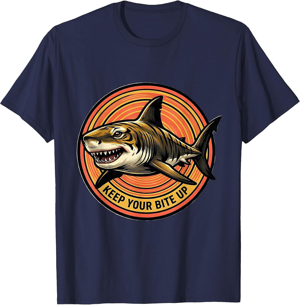 Men's Keep Your Bite Up Playful Shark Lover Ocean Wildlife Humor T-Shirt - Navy Blue