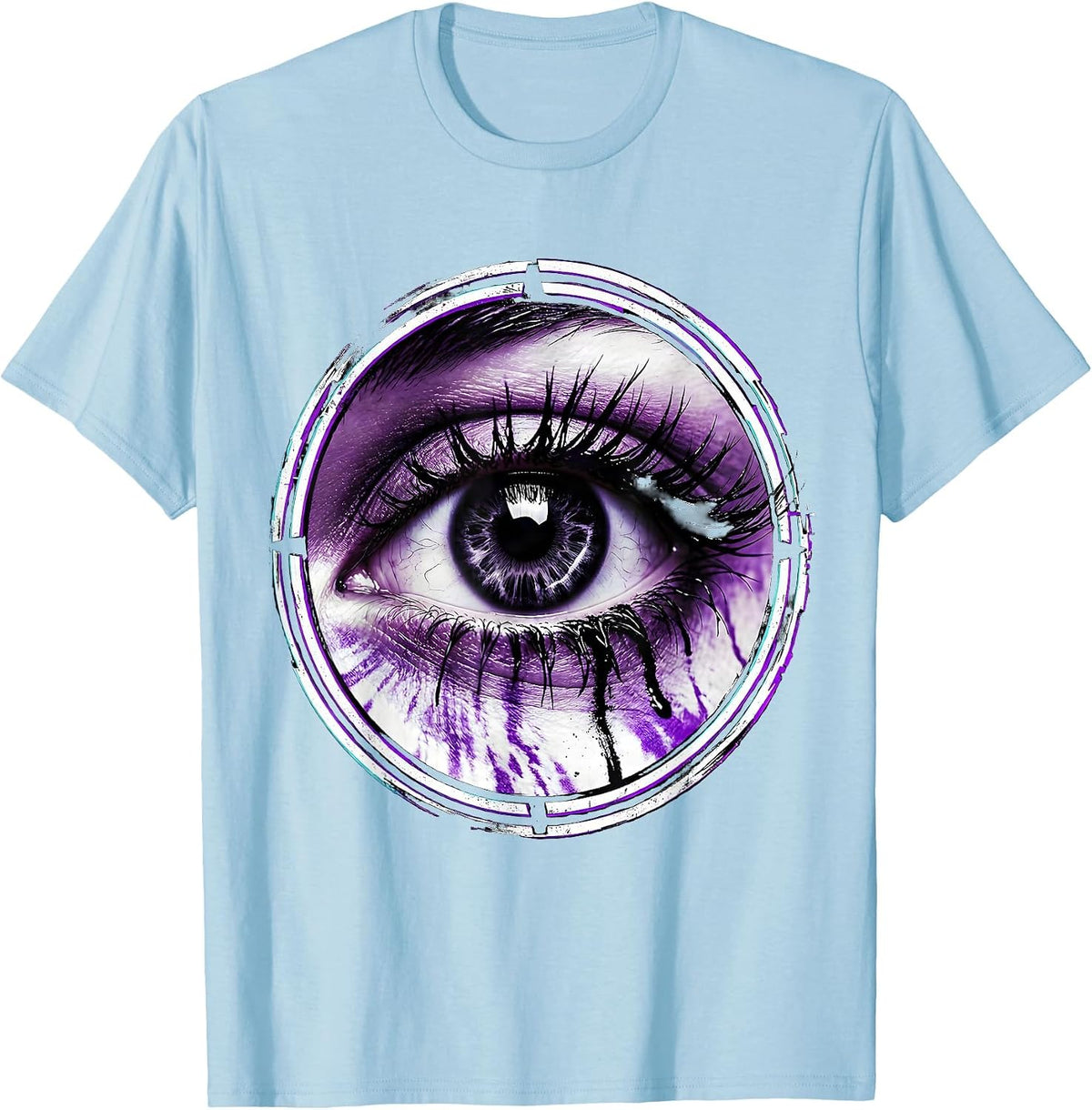 Men's Raccoon Eyeliner Smudged Eyes 2000s Graphic T-Shirt - Baby Blue