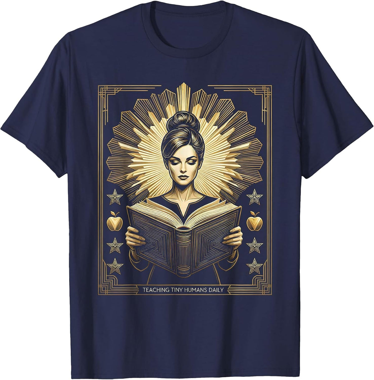 Teaching Tiny Humans Daily Elementary Teacher Design T-Shirt - Navy Blue