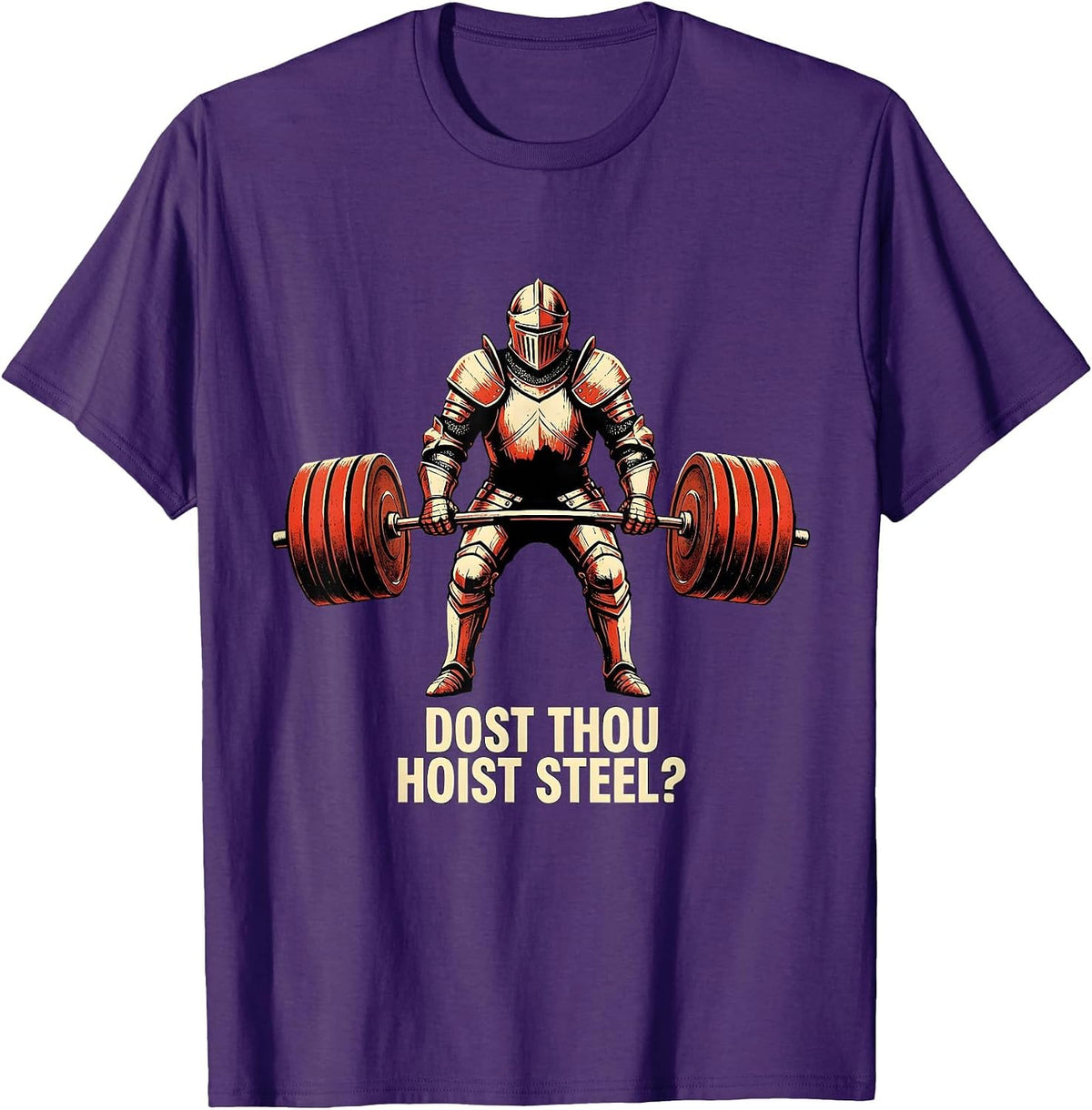 Men's Dost Thou Hoist Steel Stencil Graphic Funny Gym Medieval T-Shirt - Purple