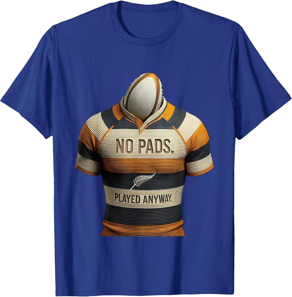 No Pads Played Anyway Disrupted Stripe Kiwi Rugby Pride T-Shirt - Royal Blue