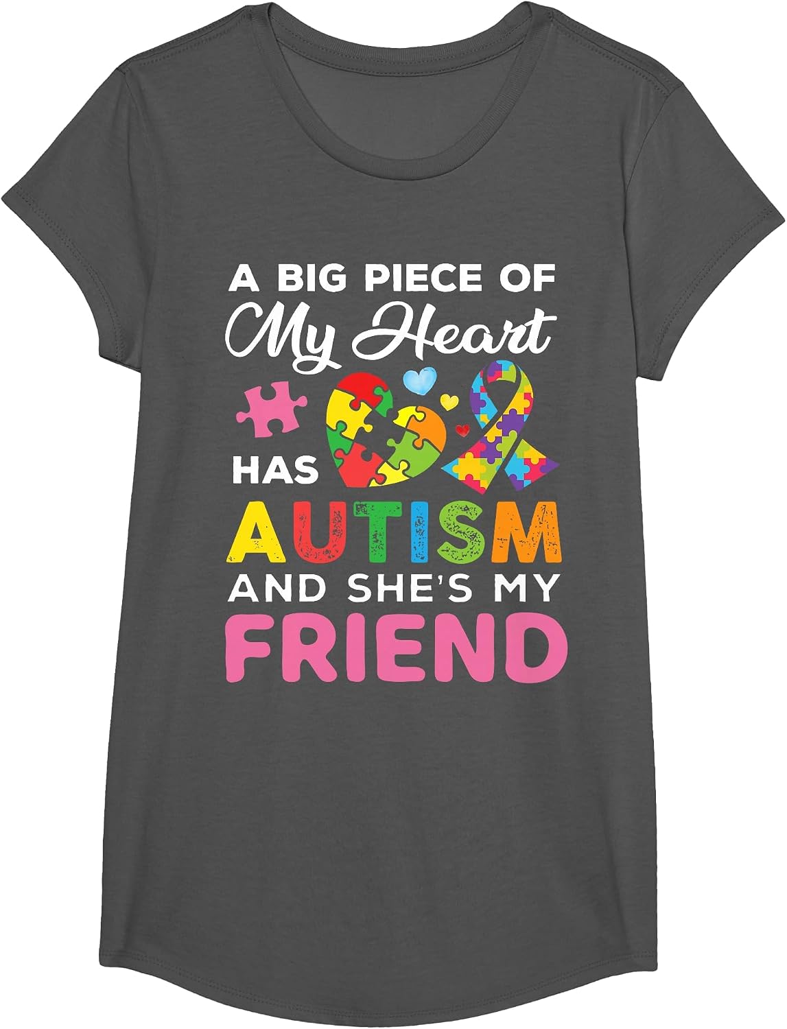 A Big Piece of My Heart Has Autism and She is My Friend T-Shirt - Girls Asphalt Grey