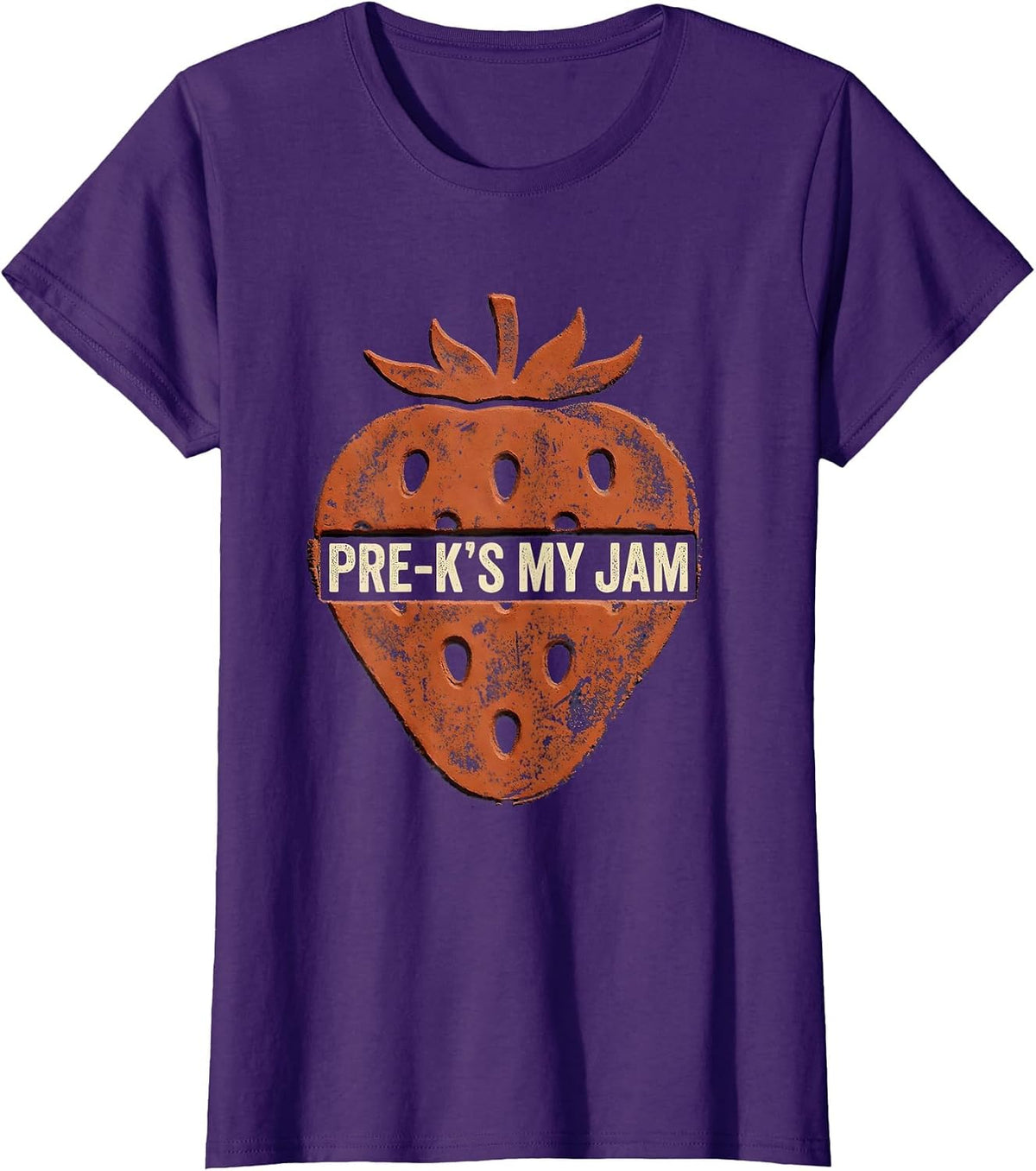 Women's Pre-K's My Jam Strawberry Rubber Stamp Preschool Teacher T-Shirt - Purple