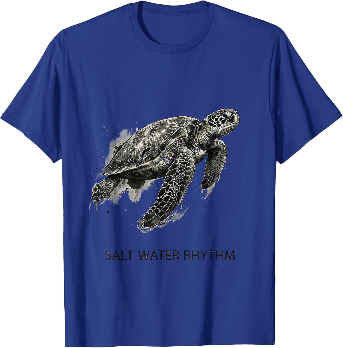 Salt Water Rhythm Tactile Monochrome Sea Turtle Ocean Animal T-Shirt - Royal Blue