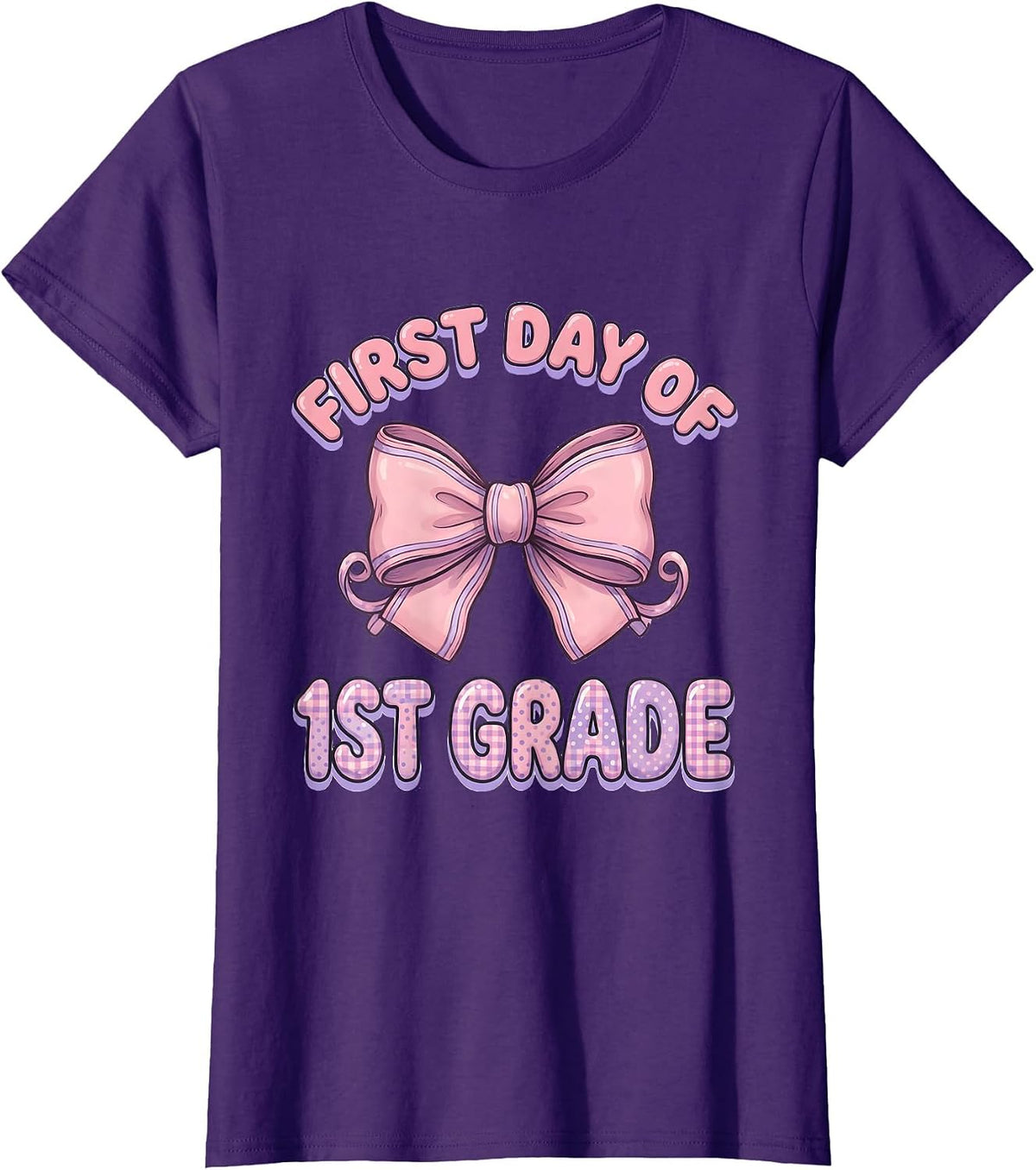 Women's First Day Of 1st Grade Cute Kawaii Bow Back To School T-Shirt - Purple