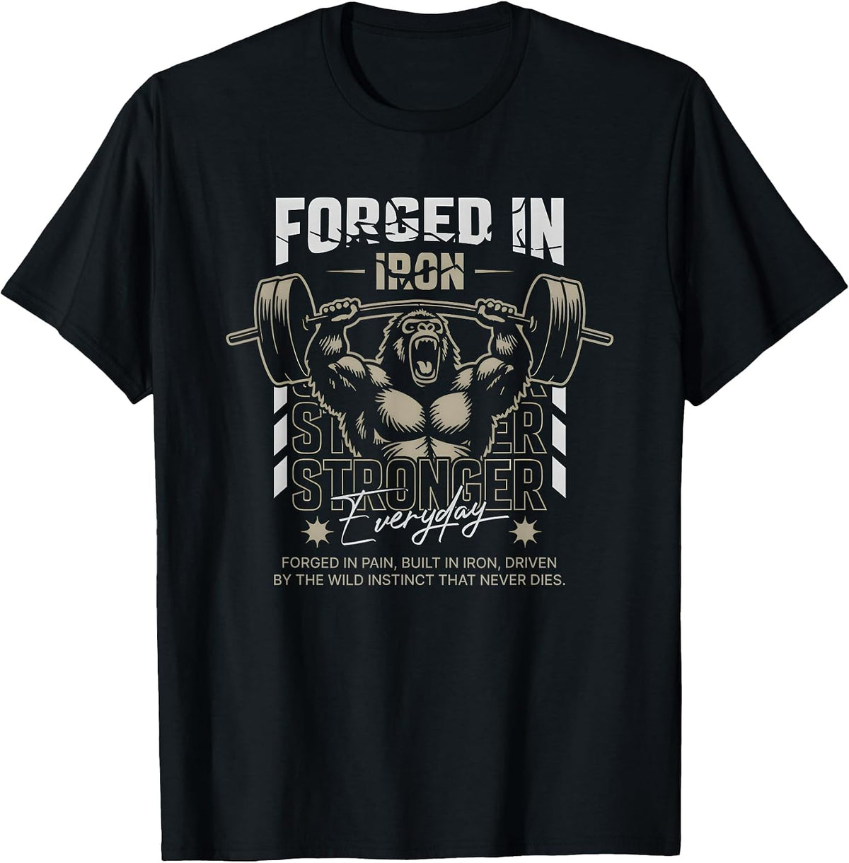 Forged in Iron Gorilla Weightlifting Stronger Every Day T-Shirt - Black
