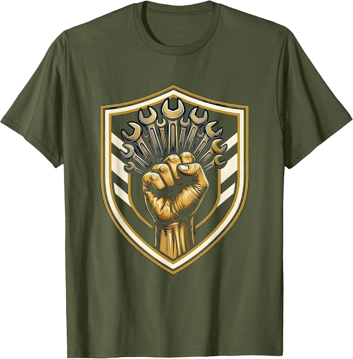 Men's Calloused Fist Wrenches Blue Collar Worker Graphic T-Shirt - Olive Green
