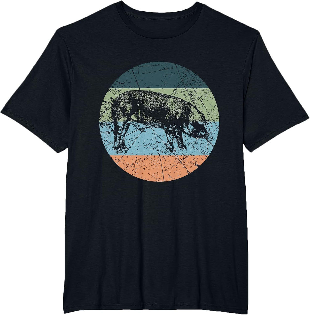 Retro Pig Silhouette - Farmer Vintage Duroc T-Shirt - Black