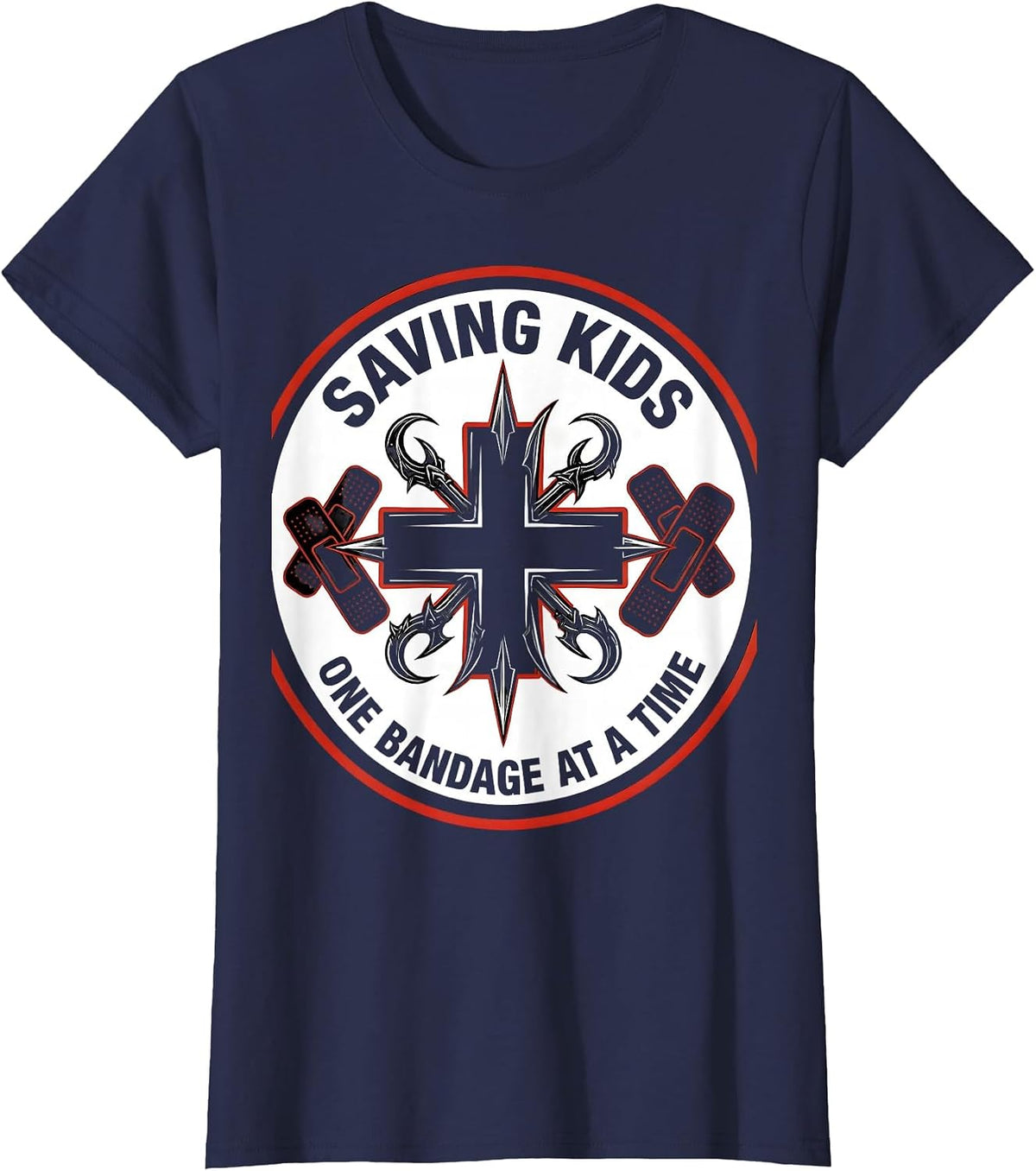 Women's Saving Kids One Bandage at a Time School Nurse T-Shirt - Navy Blue