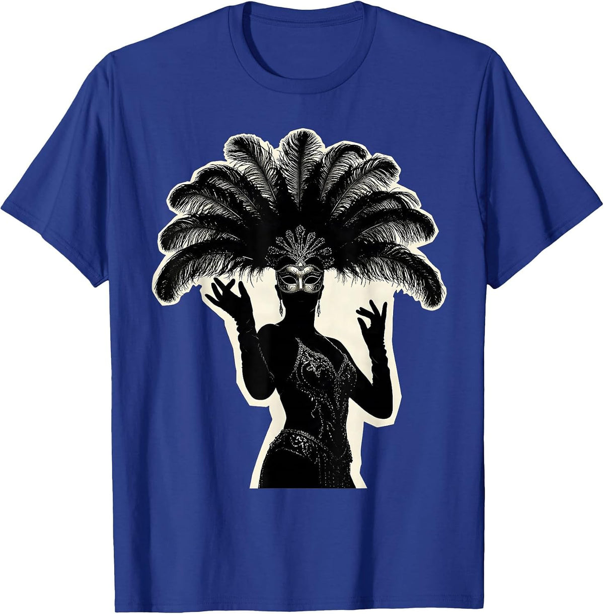 Masked Showgirl Venetian Feather Mask Illustration T-Shirt - Royal Blue