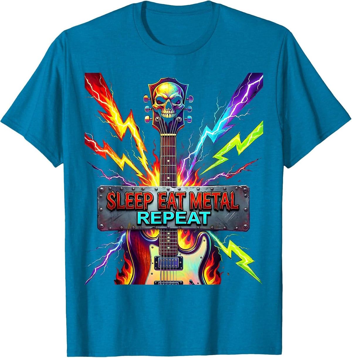 Sleep Eat Metal Repeat Heavy Music Lover Design T-Shirt - Sapphire Blue