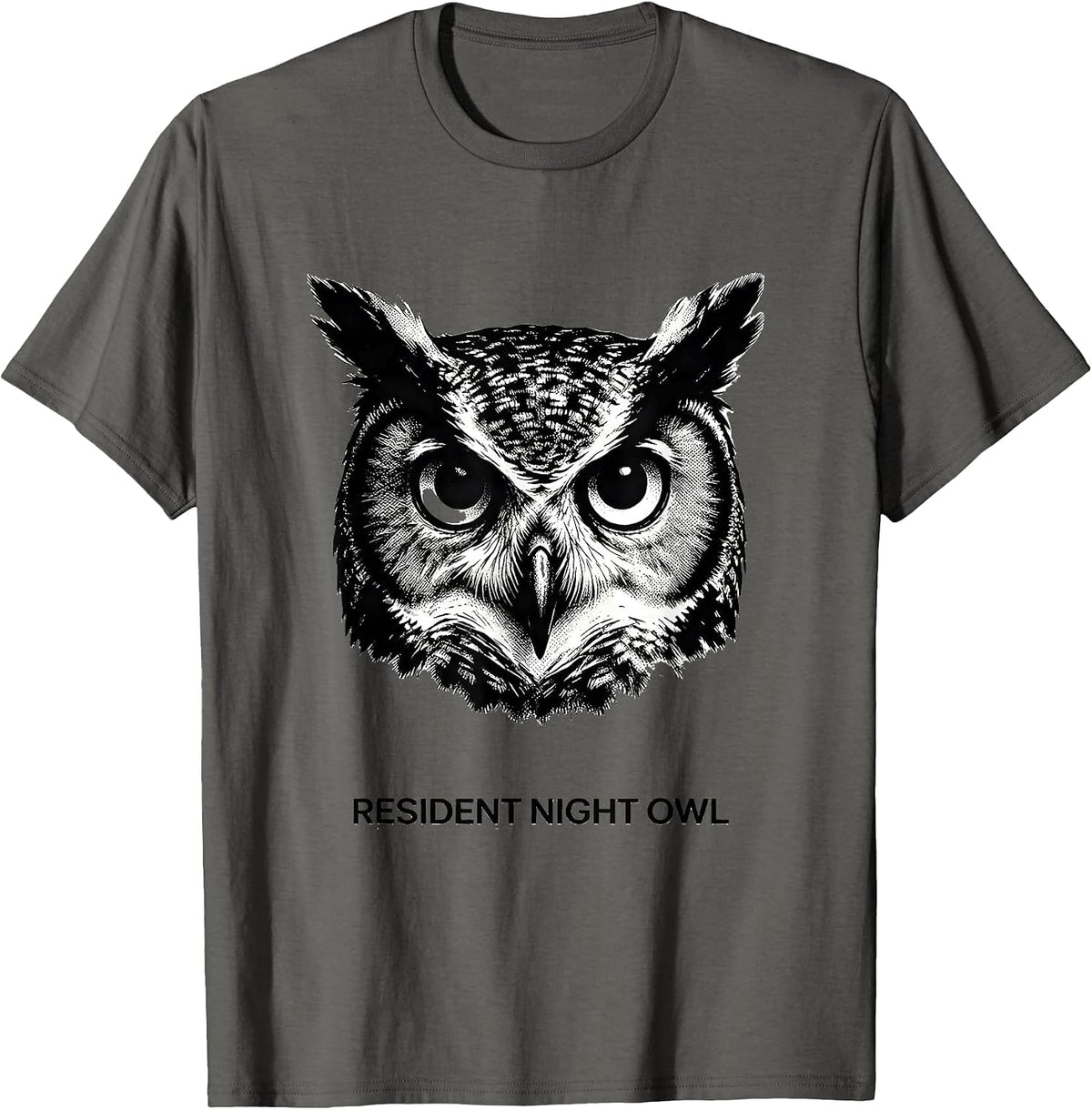 Men's Resident Night Owl Funny Owl Lover Bird Humor Graphic T-Shirt - Asphalt Grey