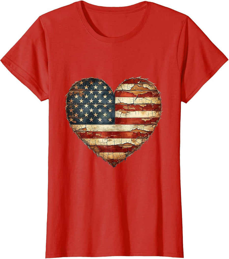 Women's Bald Eagle Wildflower Patriotic Nature Design T-Shirt - Red