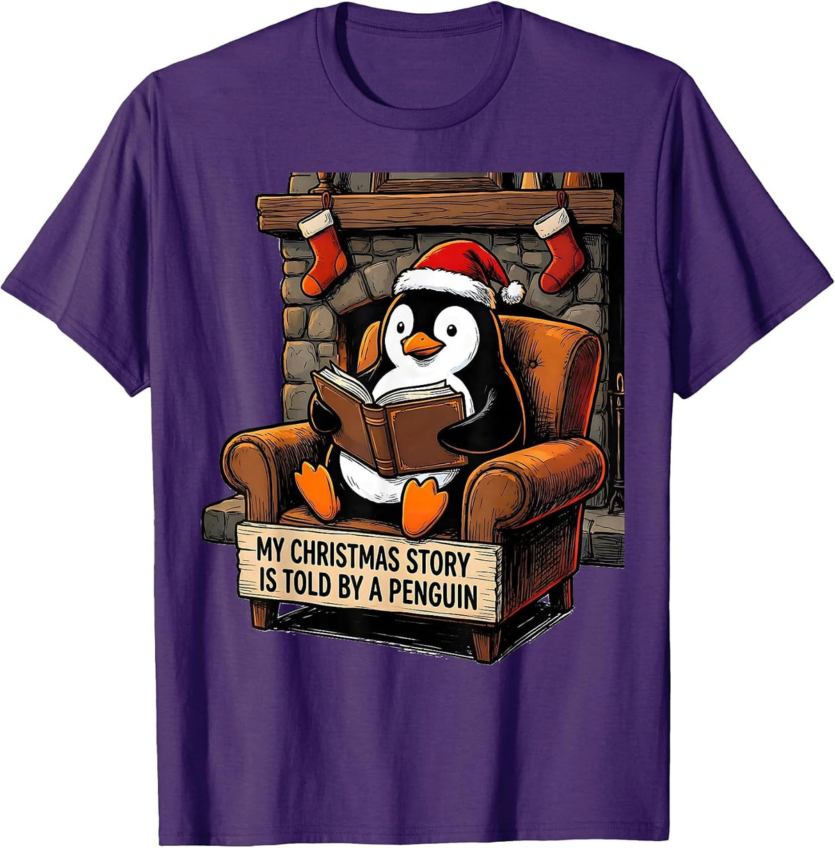 Men's My Christmas Story Is Told By A Penguin Penguin Lover T-Shirt - Purple