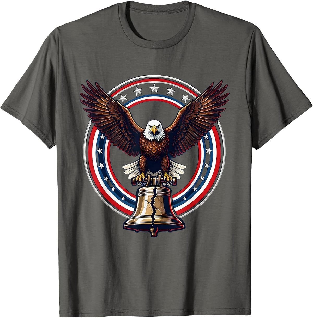 Men's Bald Eagle Perched on Cracked Liberty Bell T-Shirt - Asphalt Grey