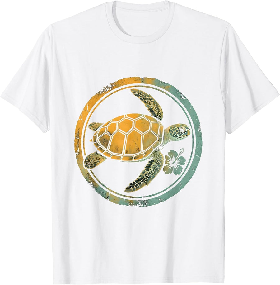 Men's Sea Turtle Coral Reef Hawaiian Graphic Tee T-Shirt - White