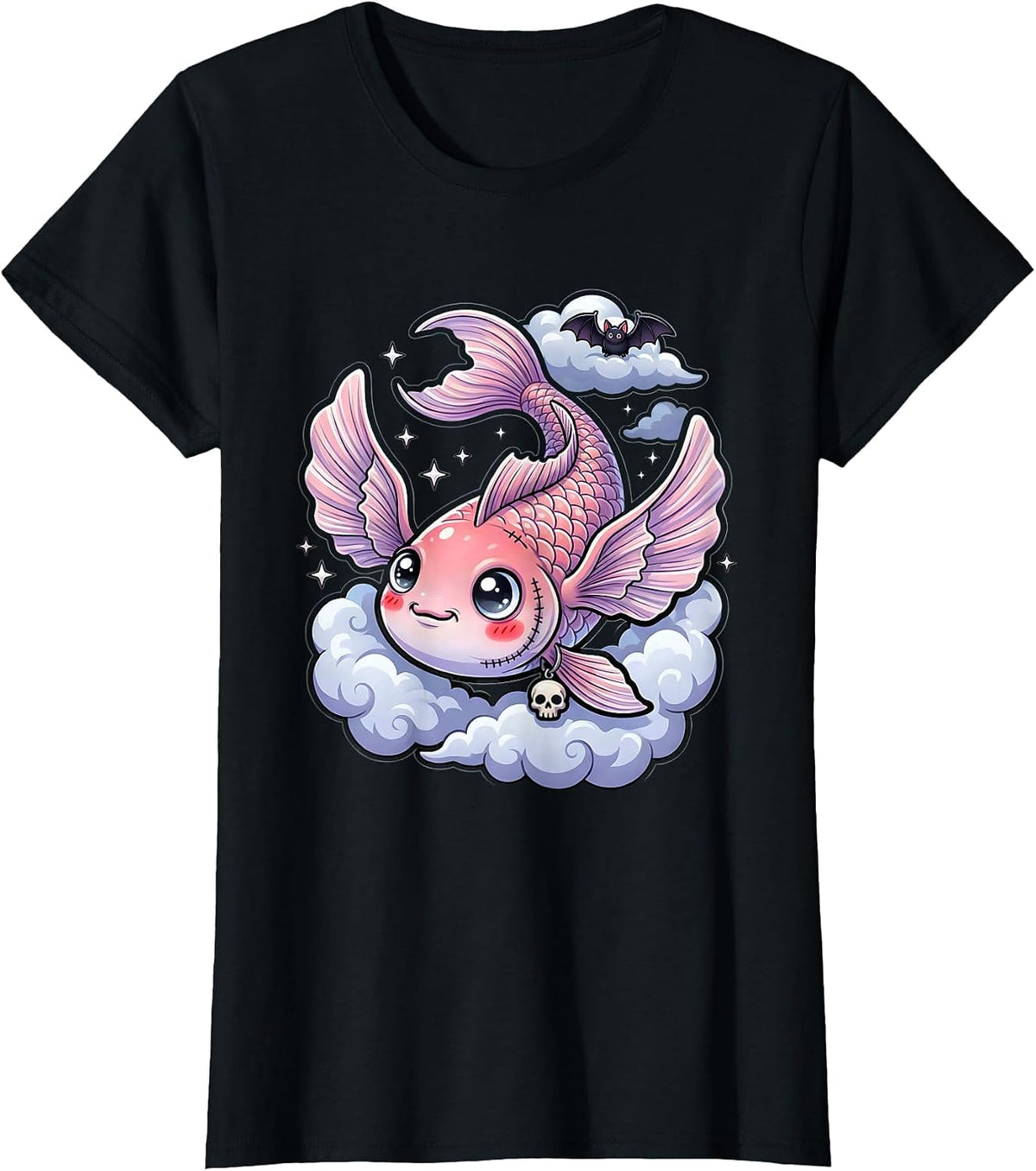 Women's Giant Koi Fish Leaping Through Storm Clouds Anime T-Shirt - Black