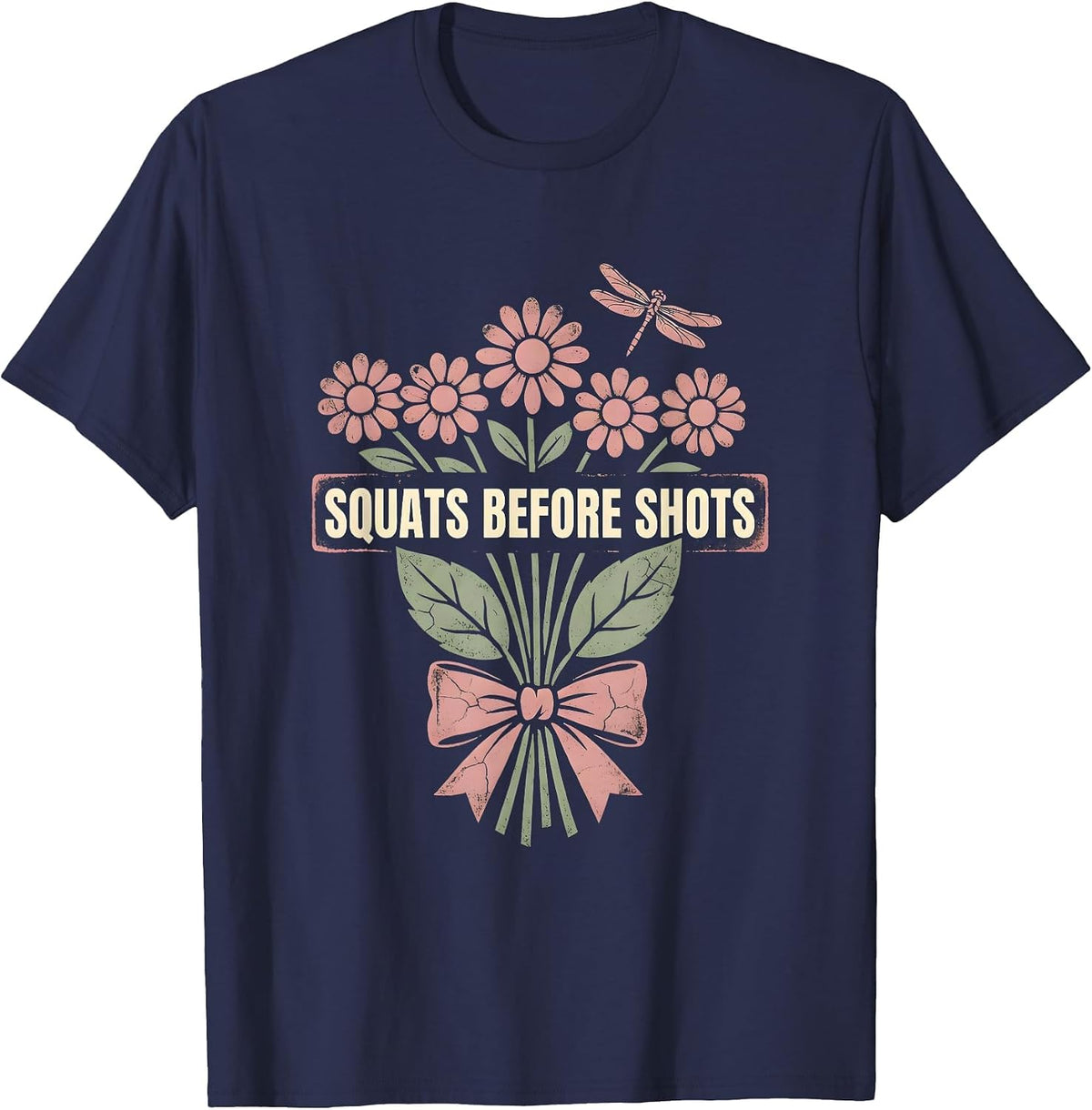 Squats Before Shots Funny Gym Design T-Shirt - Navy Blue