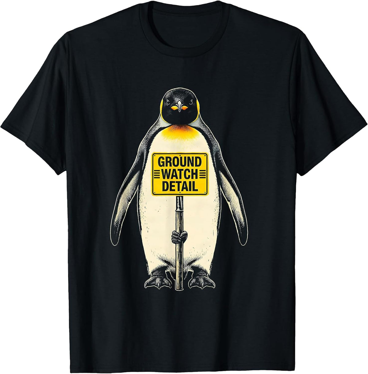 Men's Ground Watch Detail Funny Tactical Penguin Bird Lover Humor T-Shirt - Black
