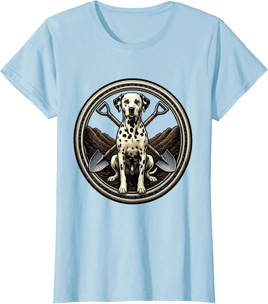Women's Dalmatian Digging Enormous Hole in Backyard T-Shirt - Baby Blue