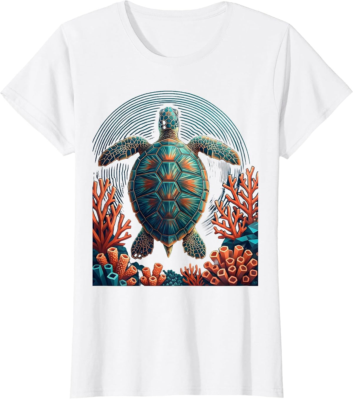 Sea Turtle Coral Reef Caribbean Ocean Art T-Shirt - White