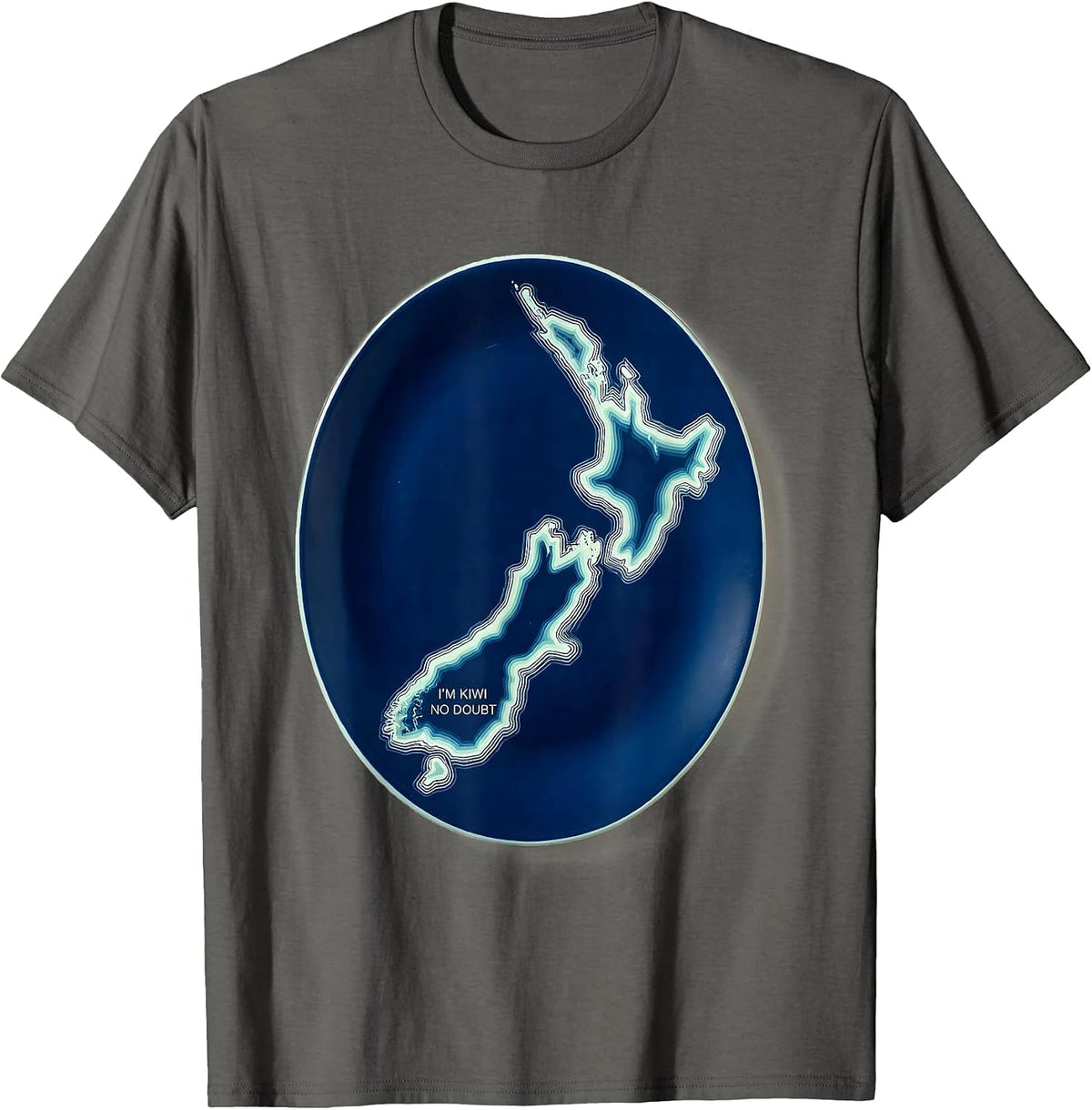I'm Kiwi No Doubt Cyanotype Kiwi Map Rugby Haka National T-Shirt - Asphalt Grey