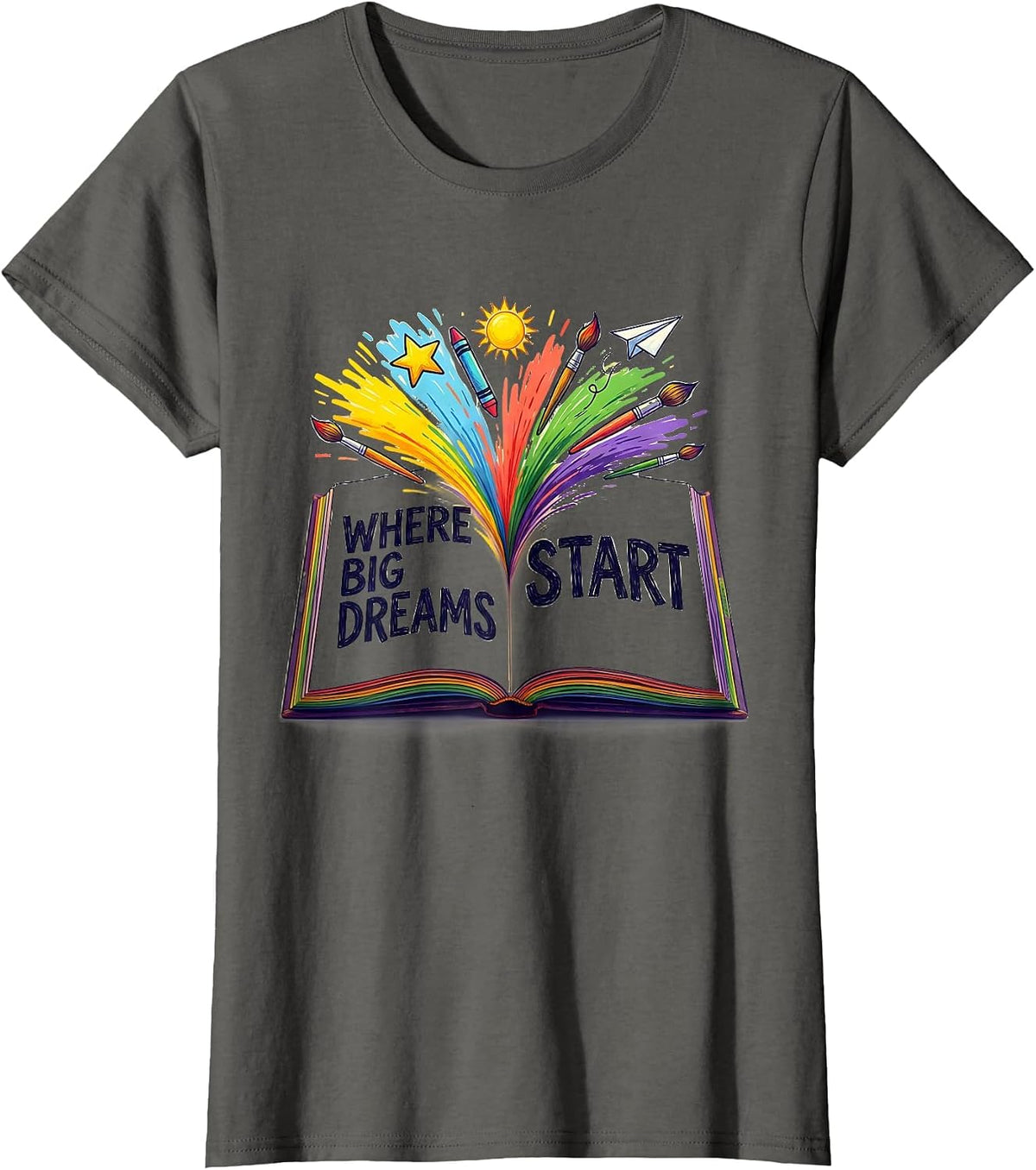Women's Where Big Dreams Start Preschool Teacher Design T-Shirt - Asphalt Grey