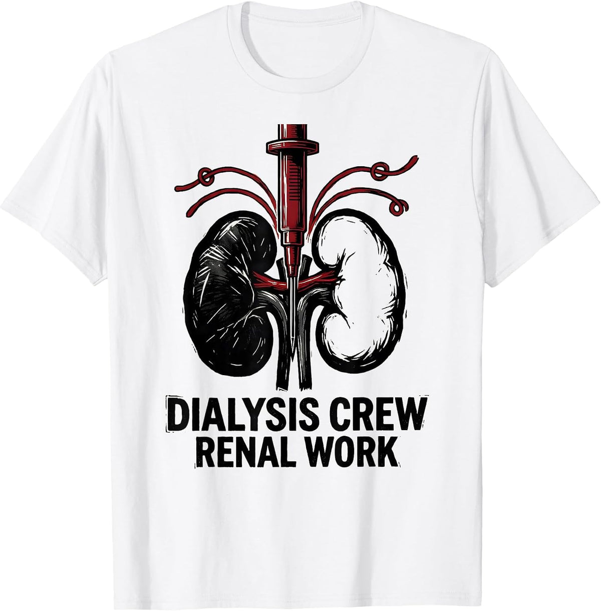 Men's Dialysis Crew Renal Work Linocut Nephrology Nurse Gift T-Shirt - White