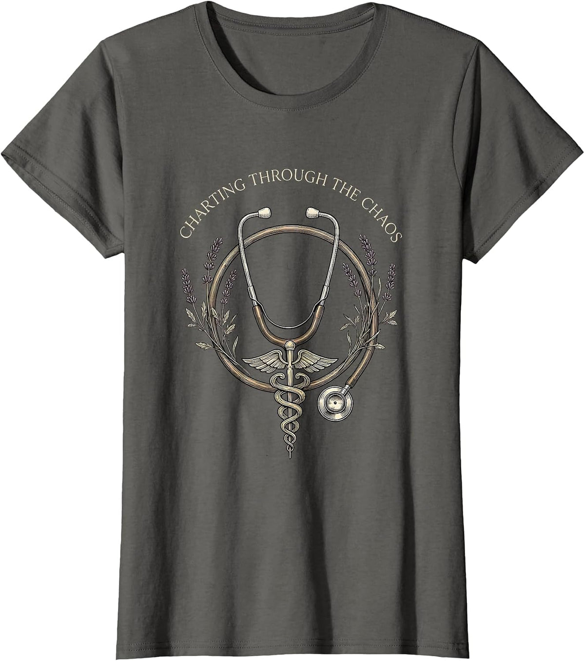 Women's Charting Through the Chaos Nurse Design T-Shirt - Asphalt Grey