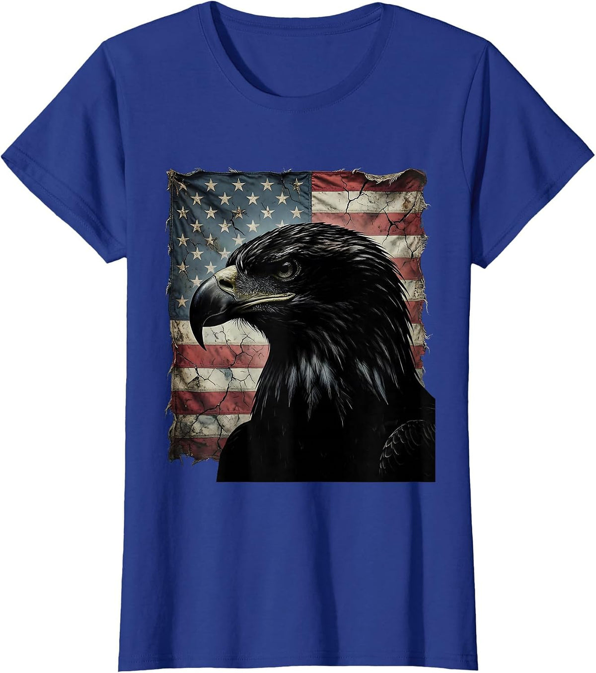 Women's Fierce Bald Eagle Head Patriotic Graphic T-Shirt - Royal Blue