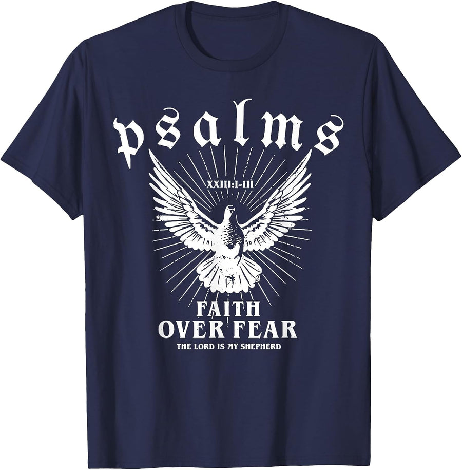 Psalms Faith Over Fear T-Shirt - Navy Blue