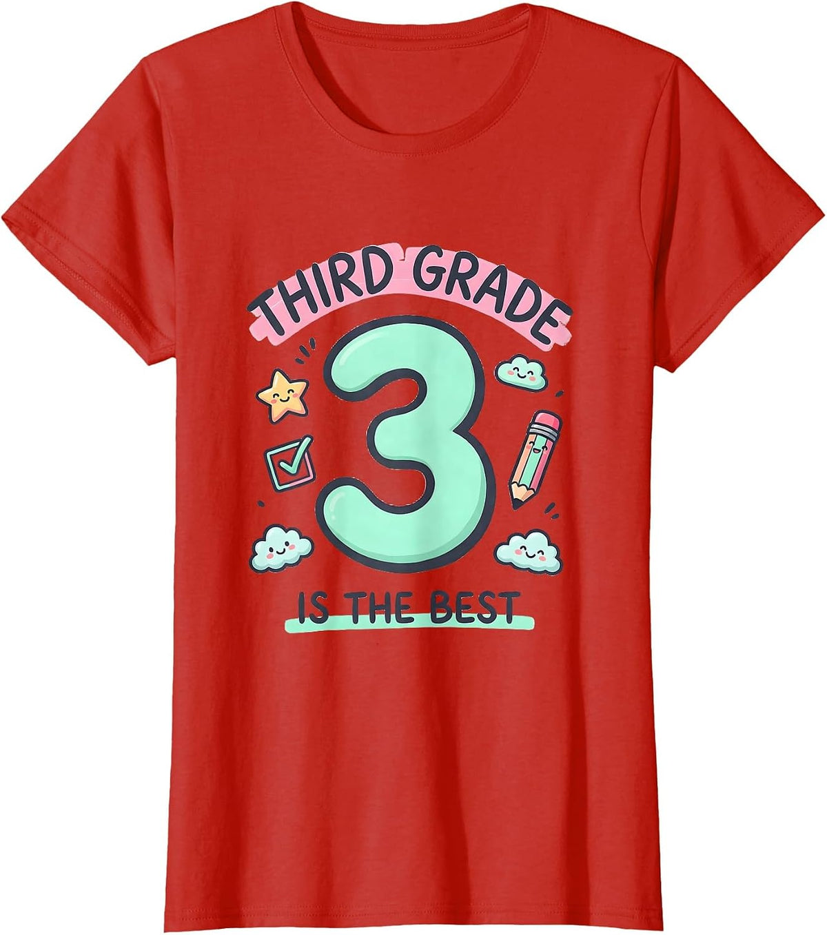 Women's Third Grade Is The Best Kawaii Stationery Doodle Back T-Shirt - Red