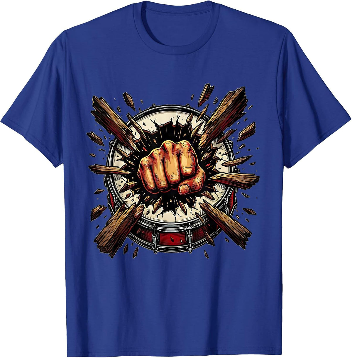 Men's Rock Fist Burst Bass Drum Graphic Tee T-Shirt - Royal Blue